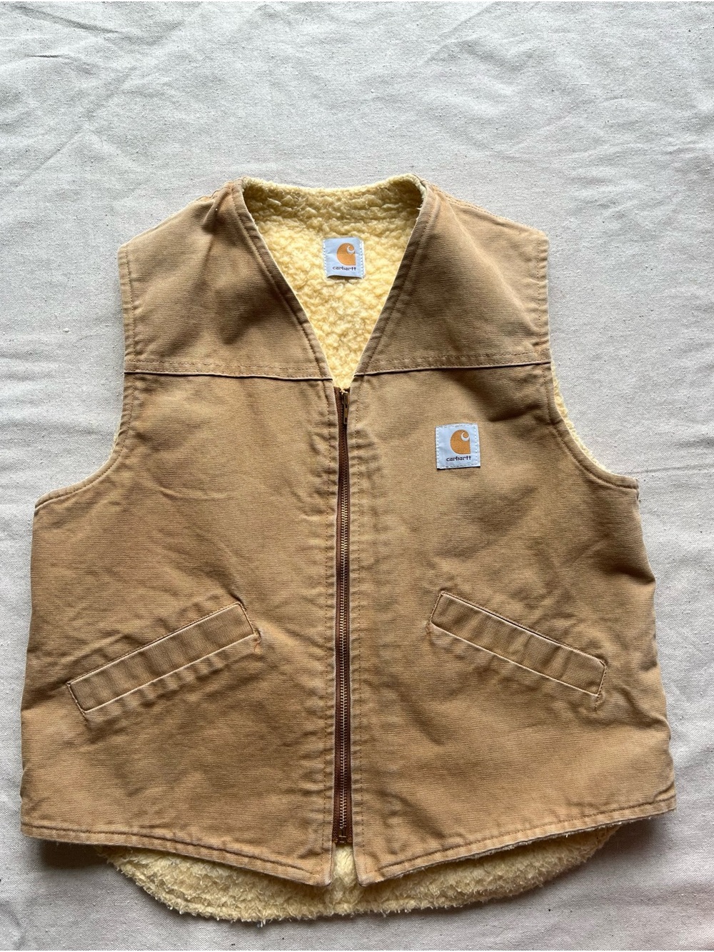 Vintage Carhartt Sherpa lined Tan vest size large